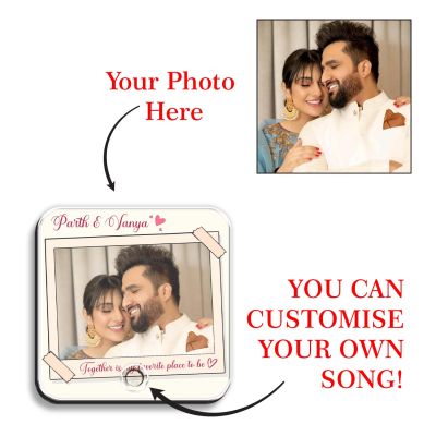 Husband Wife Personalized Musical Fridge Magnet Photo Frame for Couples | Custom Photo & Playable MP3 Audio Song Frame Rechargeable Speaker